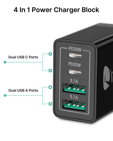 [2-Pack] USB C Wall Charger Block, Aiminu 40W 4-Port Fast Charging Block Dual Port QC+PD Power Brick Multiport Type C Charger Plug Adapter for iPhone 15 14 13 12 11 Pro Max XS XR SE 8 Plus, Samsung