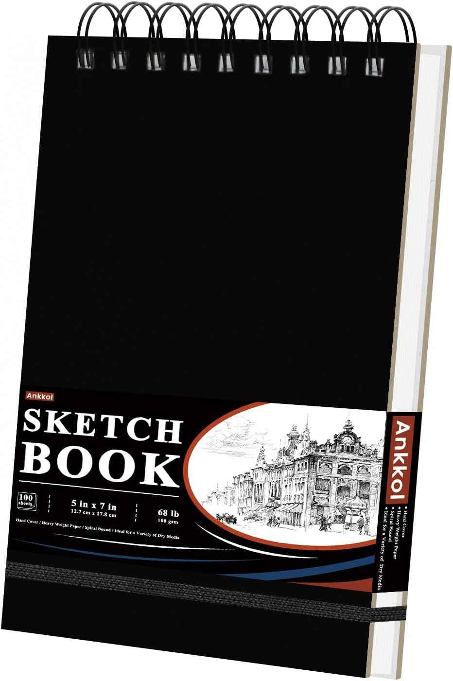 Ankkol Spiral Sketchbook 5x7, Small Sketch Book Hard Cover -100 Sheets, 68lb/100gsm Mini Drawing Pad Paper, Lay-Flat Mini Travel Sketchbook & Stocking Stuffer for Artist and Sketching Supplies.