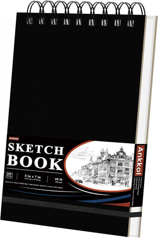 Ankkol Spiral Sketchbook 5x7, Small Sketch Book Hard Cover -100 Sheets, 68lb/100gsm Mini Drawing Pad Paper, Lay-Flat Mini Travel Sketchbook & Stocking Stuffer for Artist and Sketching Supplies.