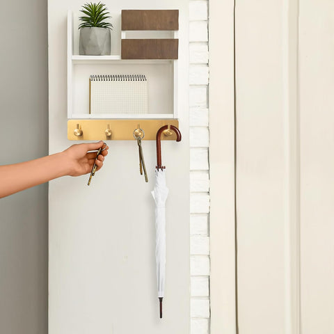 Key Holder with 4 Hooks,Adhesive Key Hanger Organizer for Wall Mount