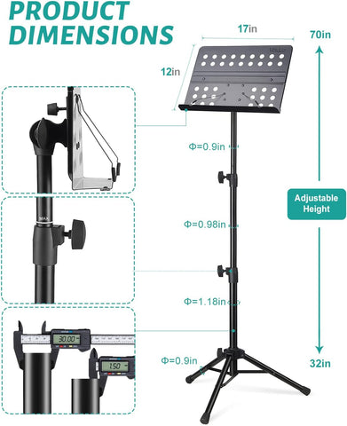 Vekkia 70 - inch Metal Professional Portable Perforated Sheet Music Stand