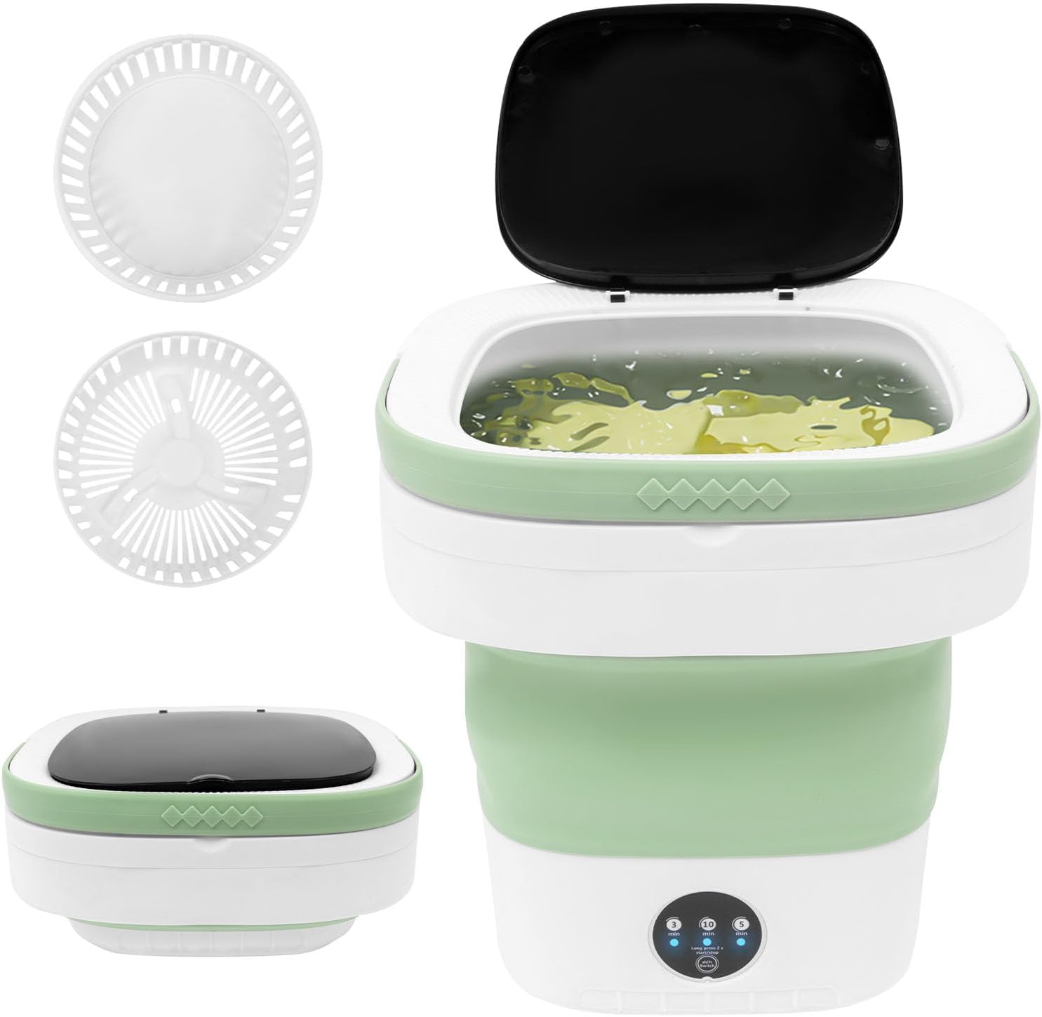 Portable Washing Machine,12L Upgraded With Spin Basket,Foldable Mini Washing Machine with 3 Modes Cleaning Small Washer for Baby Clothes, Underwear or Small Items, Apartment, Dorm,RV (Green)