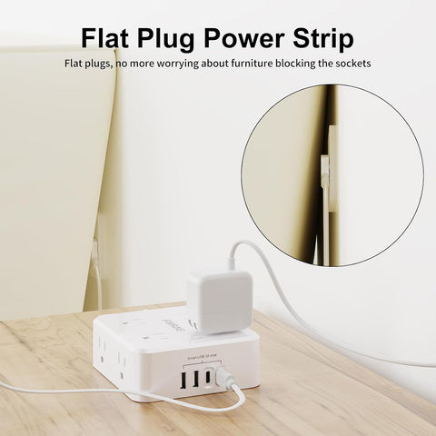 10Ft Extension Cord with Multiple Outlets, 8 Outlets and 4 USB Ports