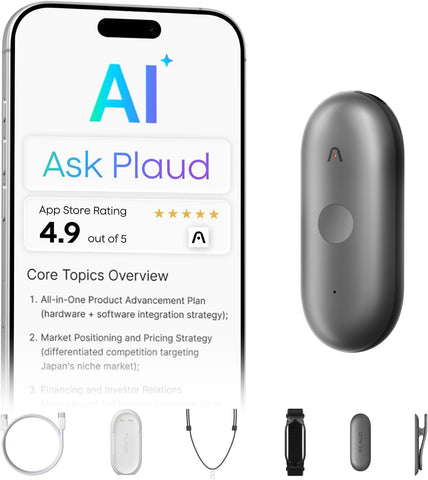 Plaud NotePin S Wearable AI Voice Recorder, Transcribe & Summarize, Black