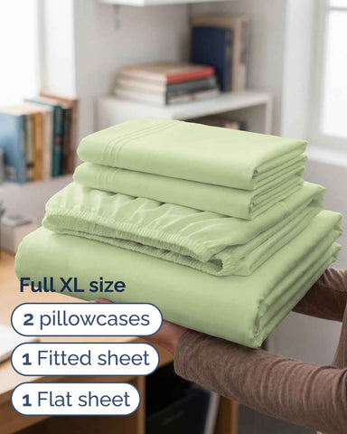 Full XL Sheets - 4 Piece Full XL Sheet Set - Breathable - Light Sage Green