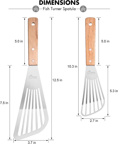 HOTEC 2-Pack Stainless Steel Fish Spatula, Wooden Handle