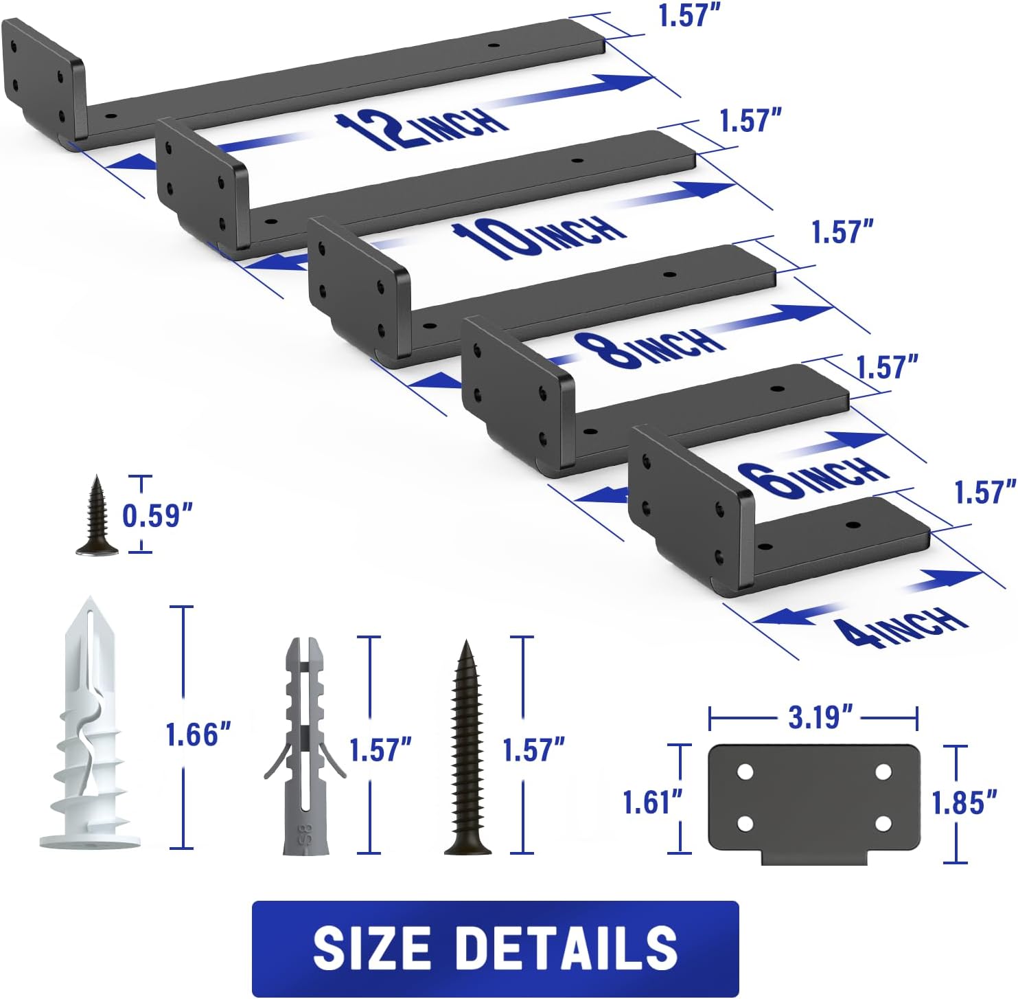 Goovilla Shelf Bracket, Floating Shelf Brackets 6 inch Long, 4 Pack, Black
