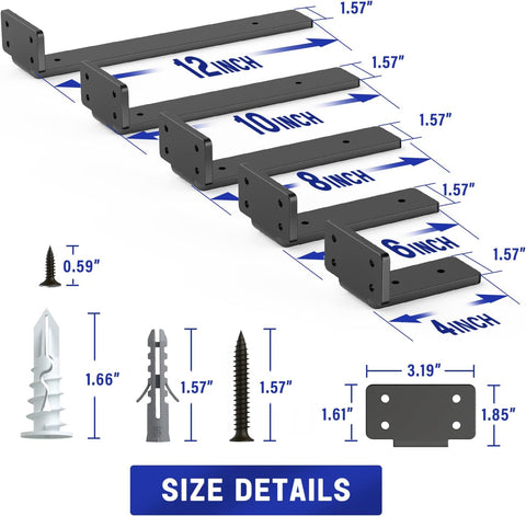 Goovilla Shelf Bracket, Floating Shelf Brackets 6 inch Long, 4 Pack, Black