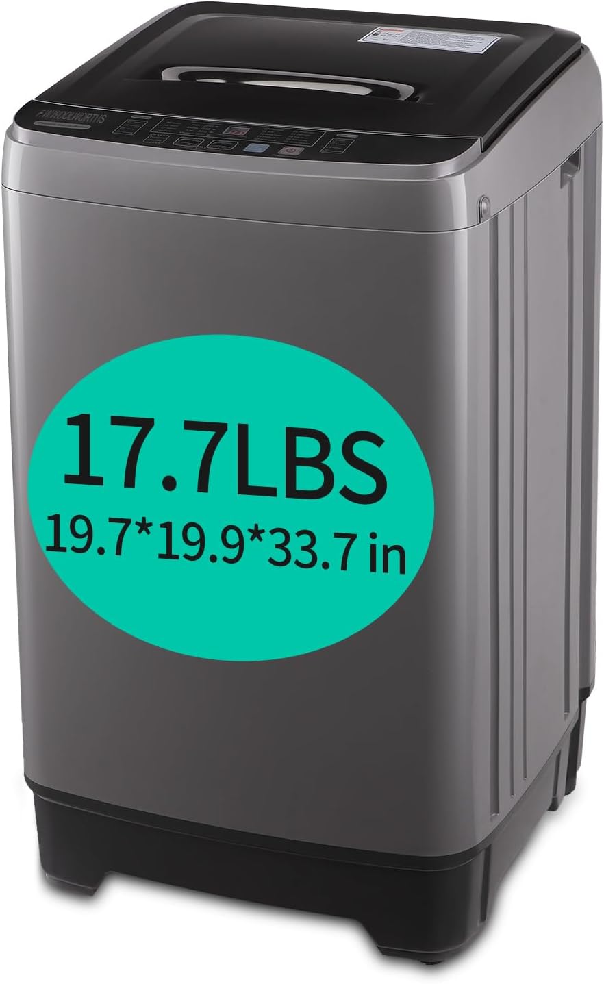 F.W.WOOLWORTHS 17.7 lbs Washing Machine with Drain Pump, Full Automatic Washer with 10 Wash Programs 8 Water Levels for Home, Apartment, RVs, Dorm, Grey