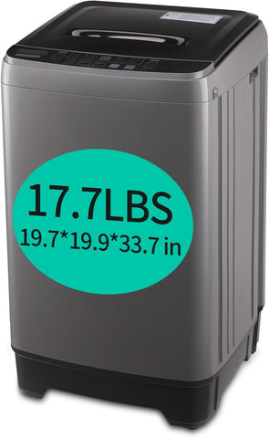 F.W.WOOLWORTHS 17.7 lbs Washing Machine with Drain Pump, Full Automatic Washer with 10 Wash Programs 8 Water Levels for Home, Apartment, RVs, Dorm, Grey