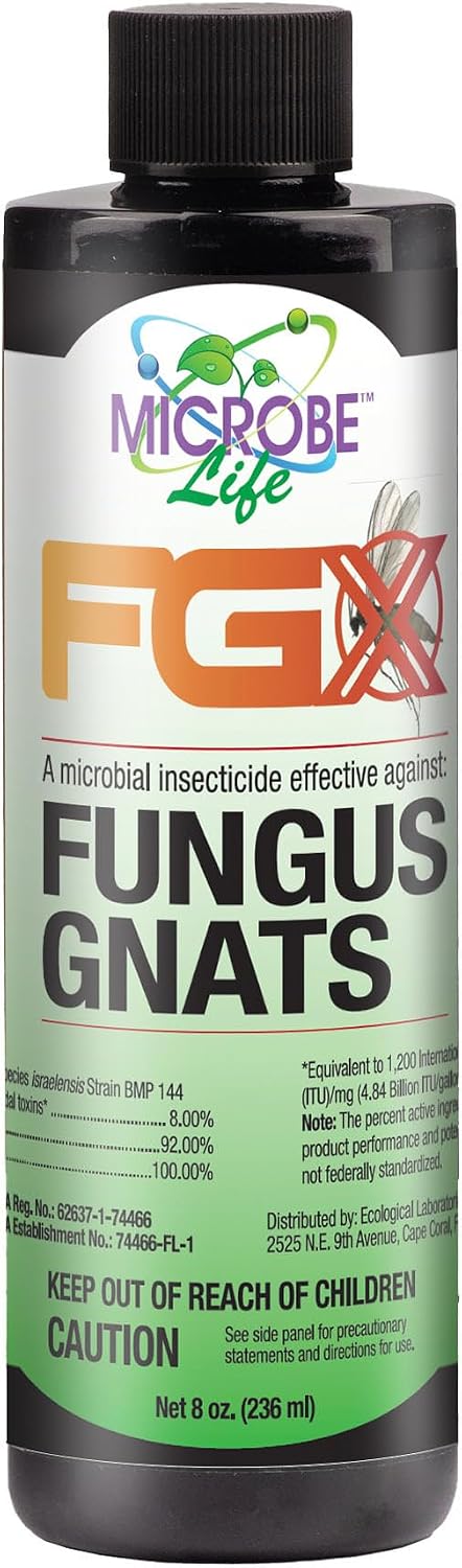 Microbe Life Hydroponics FGX Fungus Gnat Killer, Natural BTi Pest Control for Plants, Indoor Plant Pest Control to Get Rid of Gnats in Houseplants, Safe for Pets & People, 8 Fl Oz