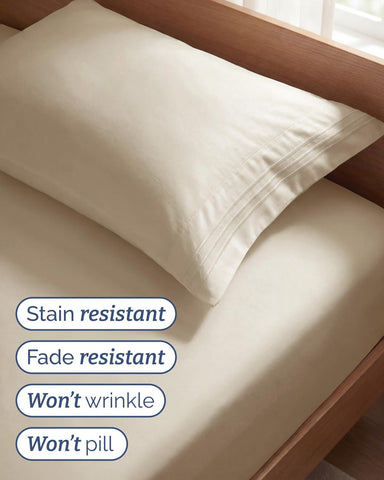 Twin Size 3 Piece Sheet Set - Comfy Breathable & Cooling Sheets - Wheat