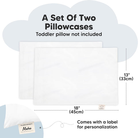 KeaBabies Toddler Pillowcase, 2pk 13x18 Organic Cotton Cover (Soft White)