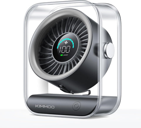 KIMMOO Rechargeable USB Desk Fan, Quiet Table Fan with Turbo Airflow, 100 Speeds, Digital Display, 90° Rotating, Small Battery Desktop Fans for Bedroom Home Office Travel, Black