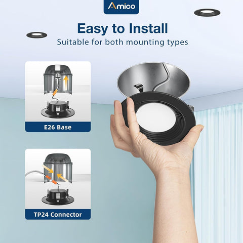 Amico 4 Pack 4 inch 5CCT LED Recessed Lighting, Retrofit Can Lights, Black