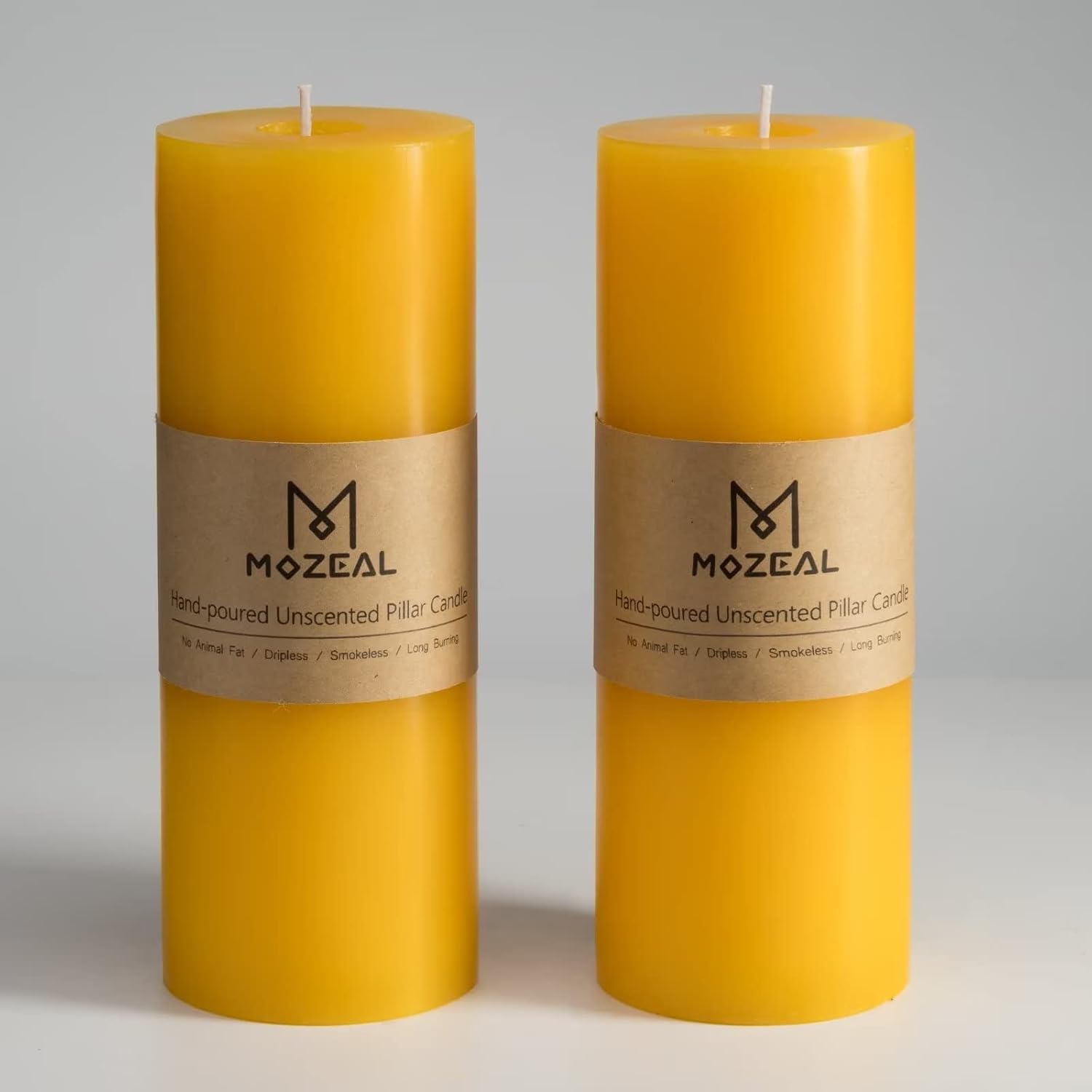MOZEAL 3" x 8" Hand-Poured Unscented Large Candle,Smokeless Rustic Pillar Candle Set of 2,Slow Burn,No Drip,Approx 150 Hours Burning,Wedding,Dinner,Christmas and Home Decorative,Tall Yellow Candle