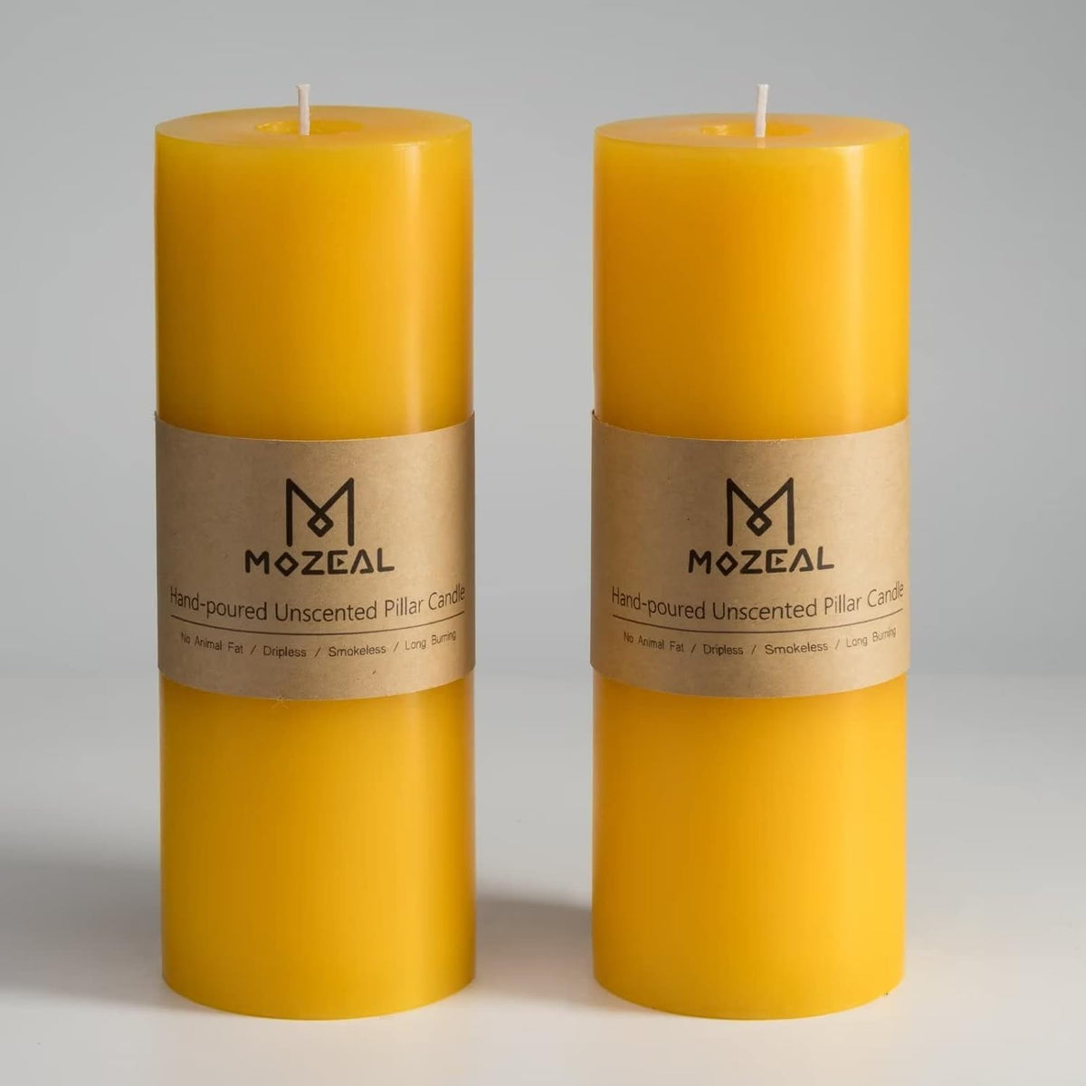 MOZEAL 3" x 8" Hand-Poured Unscented Large Candle,Smokeless Rustic Pillar Candle Set of 2,Slow Burn,No Drip,Approx 150 Hours Burning,Wedding,Dinner,Christmas and Home Decorative,Tall Yellow Candle
