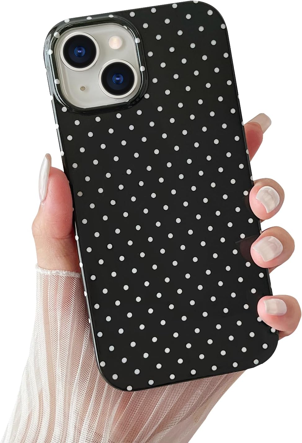 Yeddabox for iPhone 14 Plus Case Cute Polka Dot Phone Case Soft TPU Slim Shockproof Phone Cover for Women Girls, Black