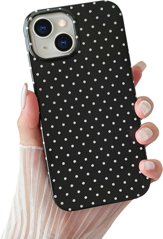 Yeddabox for iPhone 14 Plus Case Cute Polka Dot Phone Case Soft TPU Slim Shockproof Phone Cover for Women Girls, Black