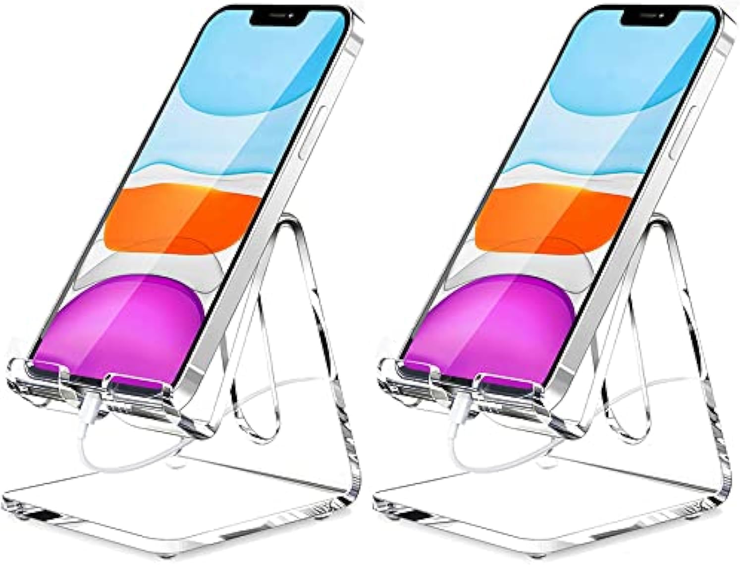 Crpich Acrylic Cell Phone Stand, Portable Phone Holder, Clear Phone Stand for Desk, Compatible with Phone16 15 14 13 12 Pro Max 11 Xr Plus SE, Switch, Android Smartphone, Pad, Desk Accessories, 2 Pack