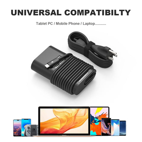 65w 45w USB-C Type C Laptop Charger Replacement for Dell Latitude 7275 7370 5420 5285 5290 5520 XPS 13 9250 9360 9365 9370 9380 9350 9550 Chromebook 3100 3400 5190 la65nm170 02YK0F Adapter Power Cord