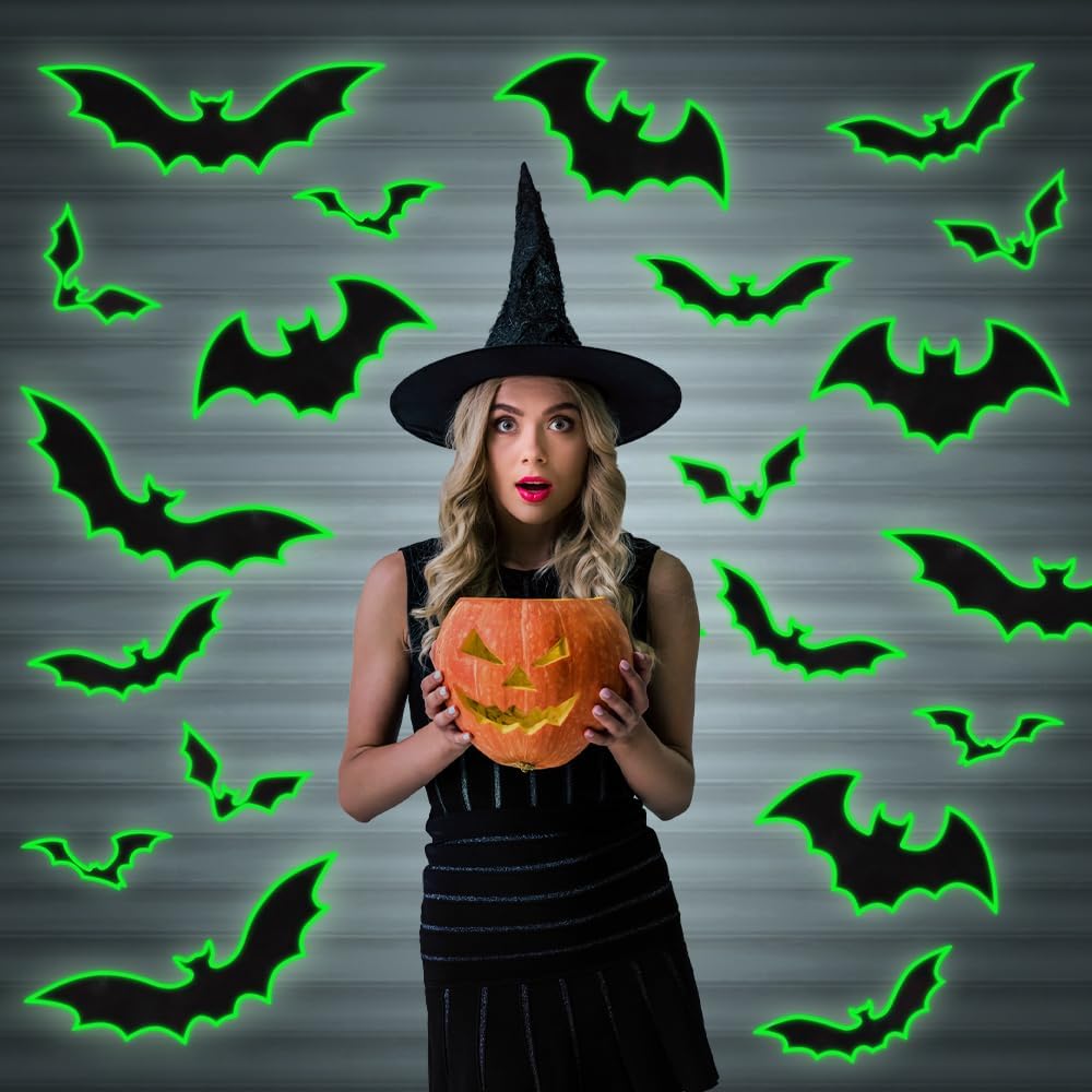 YUJUN 30 PCS Halloween Magnets Garage Door Outdoor Decorations Glow Bats