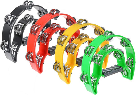 Half Moon Musical Tambourine Double Row Metal Jingles Hand Held Percussion Drum Multicolor for KTV Party with Ergonomic Handle Grip (Black)