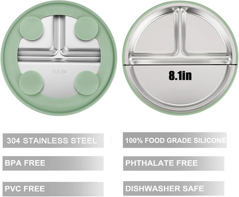 PandaEar 2 Pack Stainless Steel Baby Suction Plates with 2 Pack Spoons