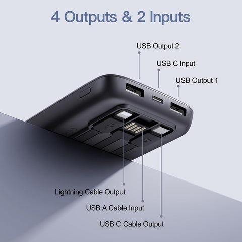2026 2-Pack 10000mAh Portable Charger Battery Pack with Built in Cables