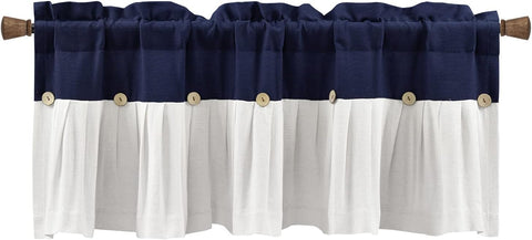 Lush Decor Linen Button Farmhouse Valance Curtians 52"W x 18"L Navy & White - Linen Valances For Windows - Kitchen Curtains Valances - Bathroom Curtain