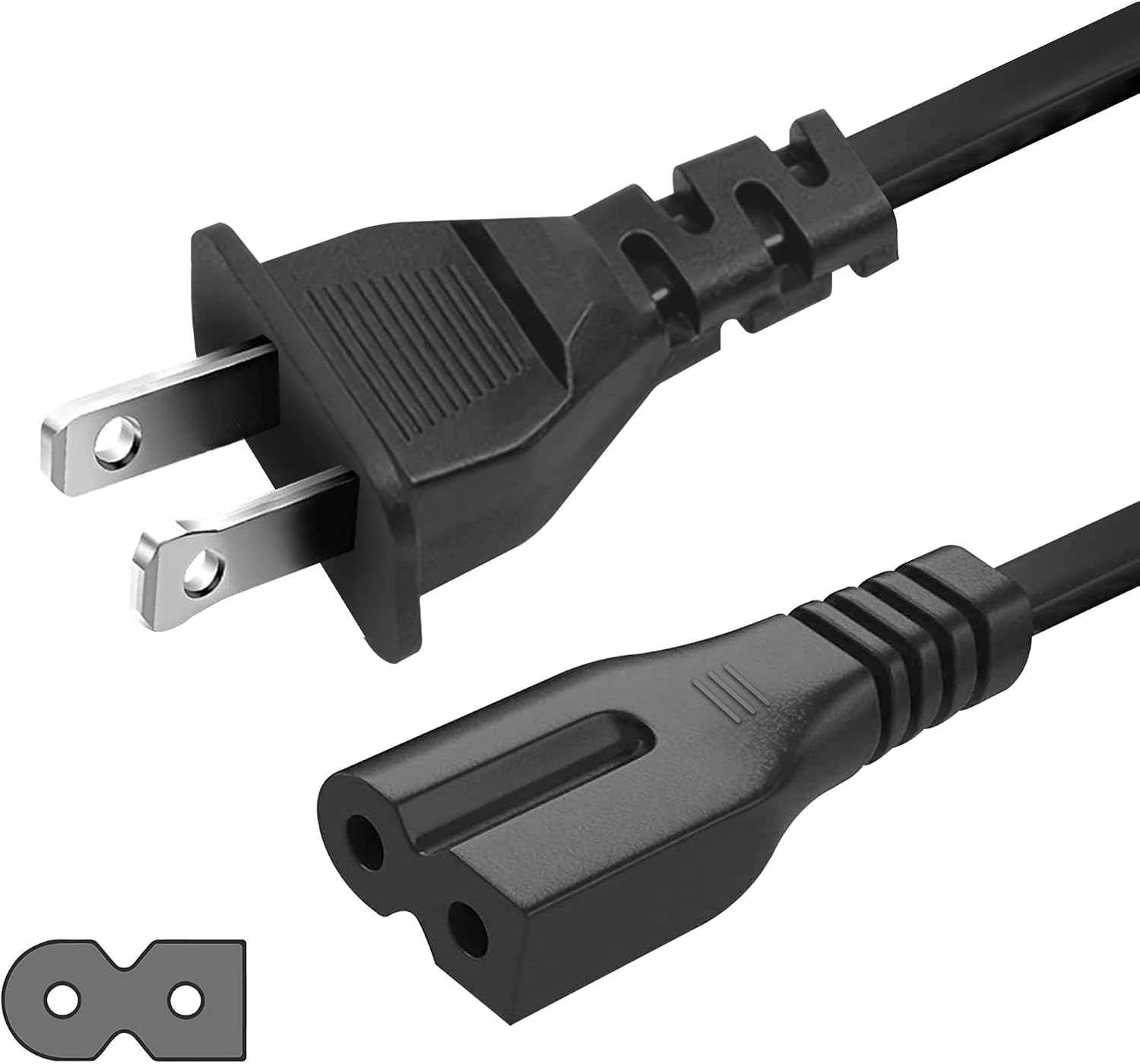 AC 2 Prong Power Cord 10ft Electrical Replacement Power Cable C7P Polarized Plug