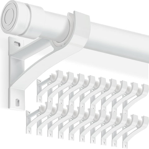 KOLAKO Curtain Rod Holders, Heavy Duty 1 Inch Curtain Rods Bracket, 20 Pack White Drapery Rods Hooks Hangers for Wall, Single Decorative Rod Brackets for 1 Inch Drape Poles