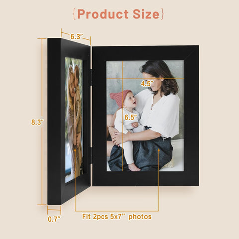 Golden State Art, 5x7 Double Picture Frame Black, 2 Pack