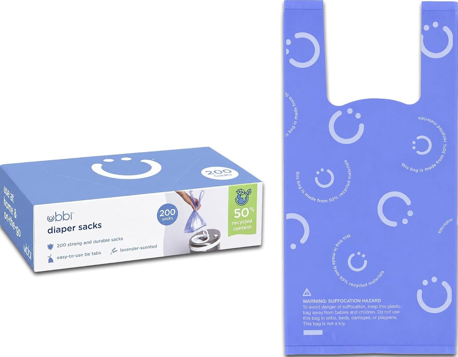 Ubbi Disposable Baby Diaper Sacks, Lavender Scented, 200 Count