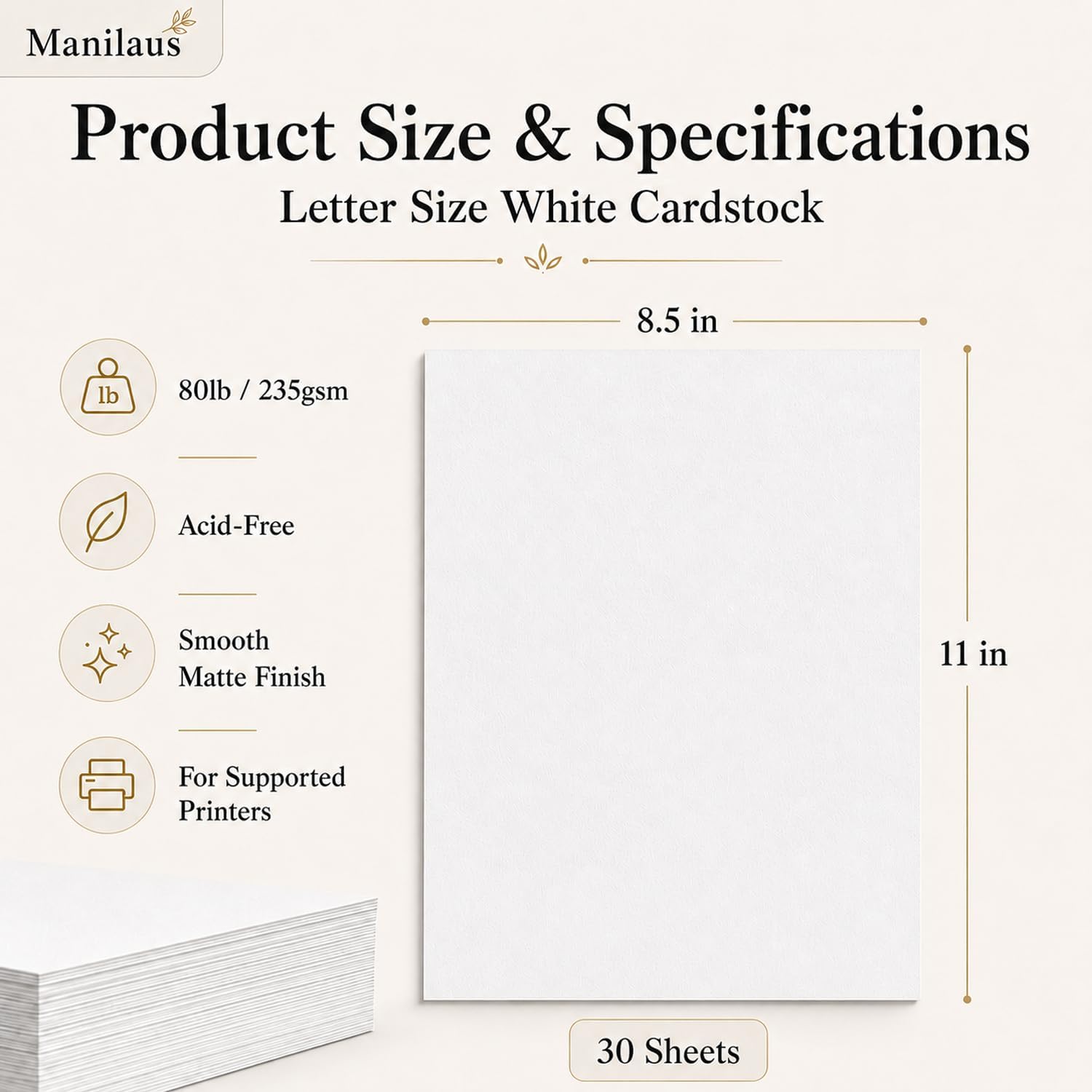 White Cardstock 8.5 x 11, Heavy 80 lb Card Stock Paper, 30 Sheets.
