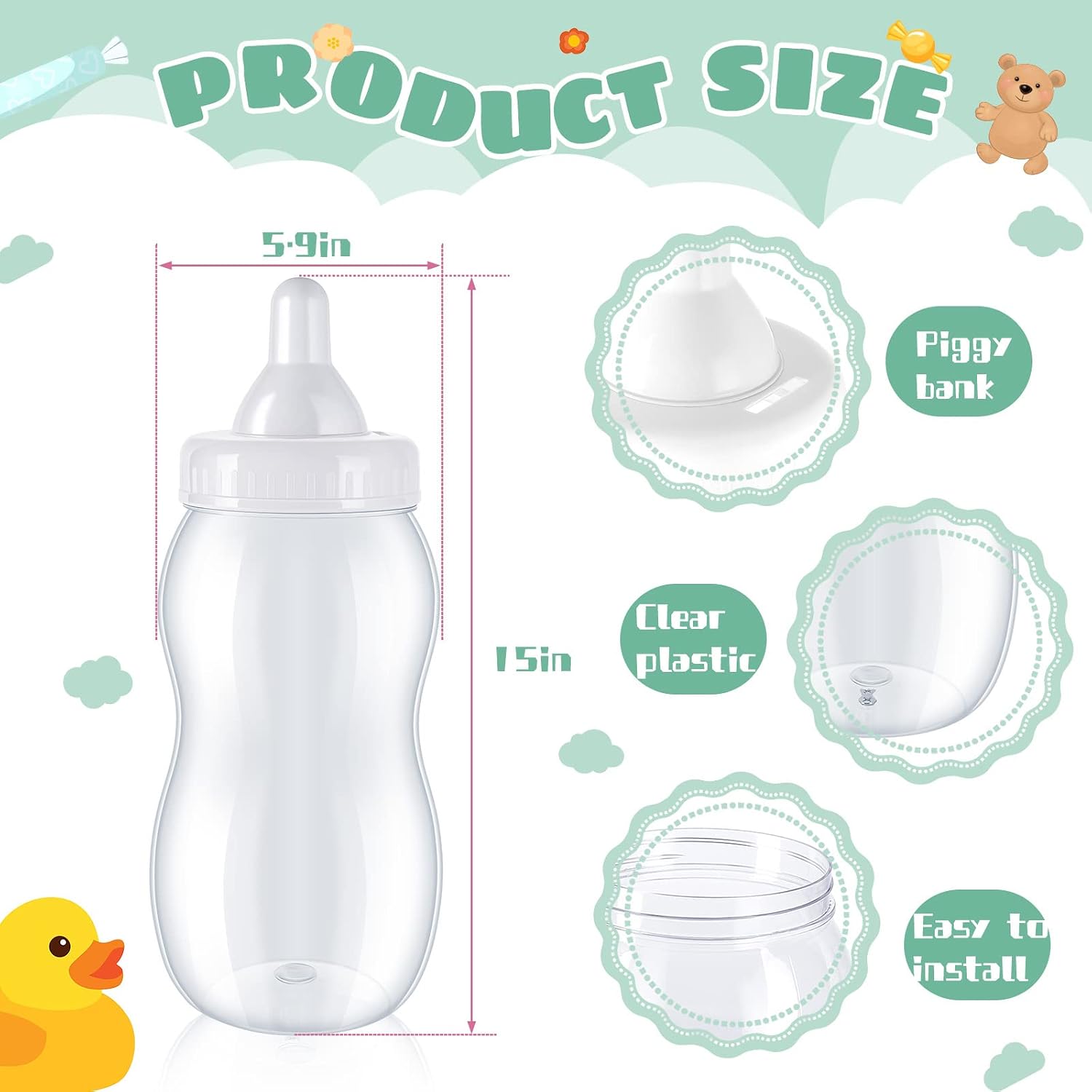 Tessco for you 2 Pcs 15in Jumbo Baby Bottle Bank Baby Shower, White