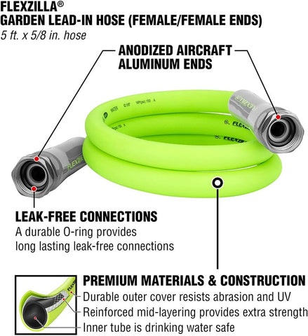 Flexzilla Garden Lead-in Hose, 5/8" x 5', Female/Female 3/4" - 11 1/2 GHT Fittings