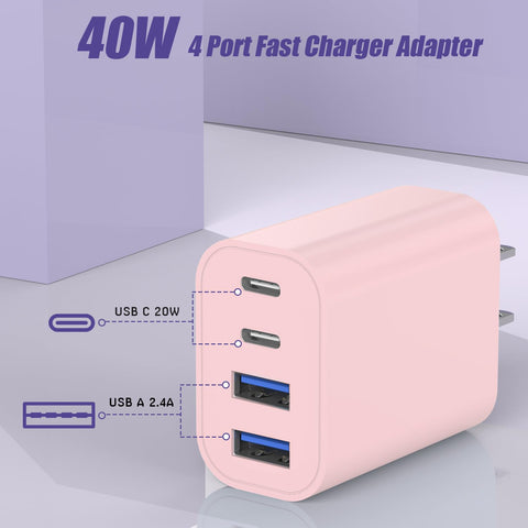 40W USB C Charger Block, [2 Pack] 4-Prot USB Type C iPhone Fast USB C Brick