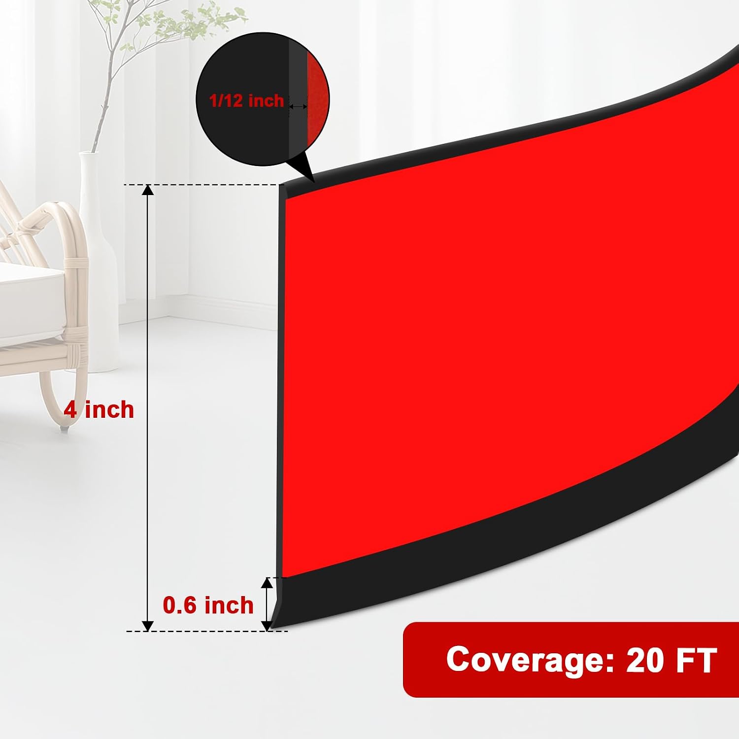 Storystore Wall Baseboard Trim 4 Inch x 20 Feet, Flexible Self-Adhesive Rubber Baseboard for Walls, Peel and Stick Wall Molding Trim