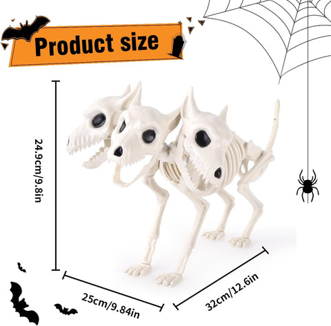 12’’ Halloween Three-Headed Dog Skeleton Statue Prop Animal Decoration