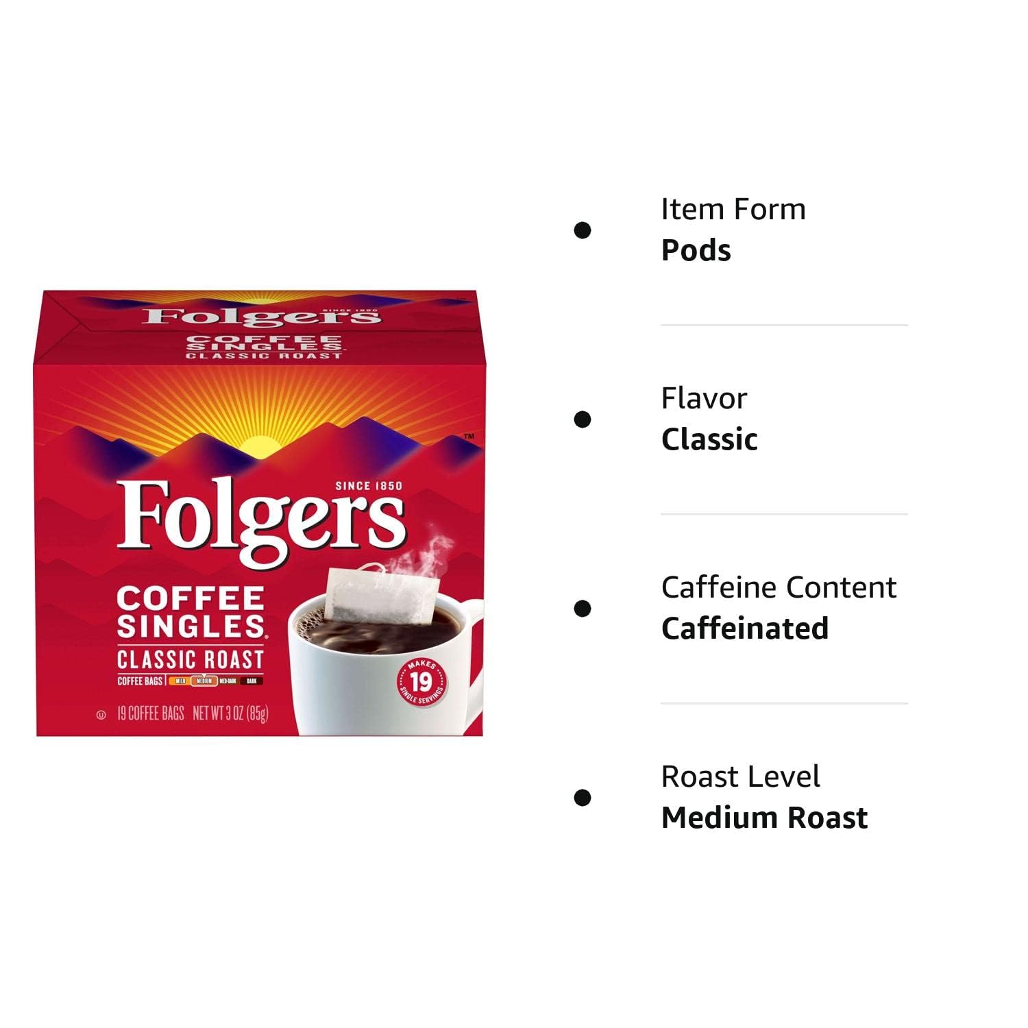 Folgers Coffee Singles Classic Roast Medium Roast Coffee, 228 Single Serve Coffee Bags