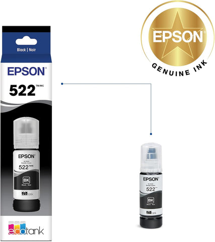 EPSON 522 EcoTank Ink Ultra-high Capacity Bottle Black (T522120-S) Works with ET-2720, 2800, 2803, 2840, 4700, 4800, 4810