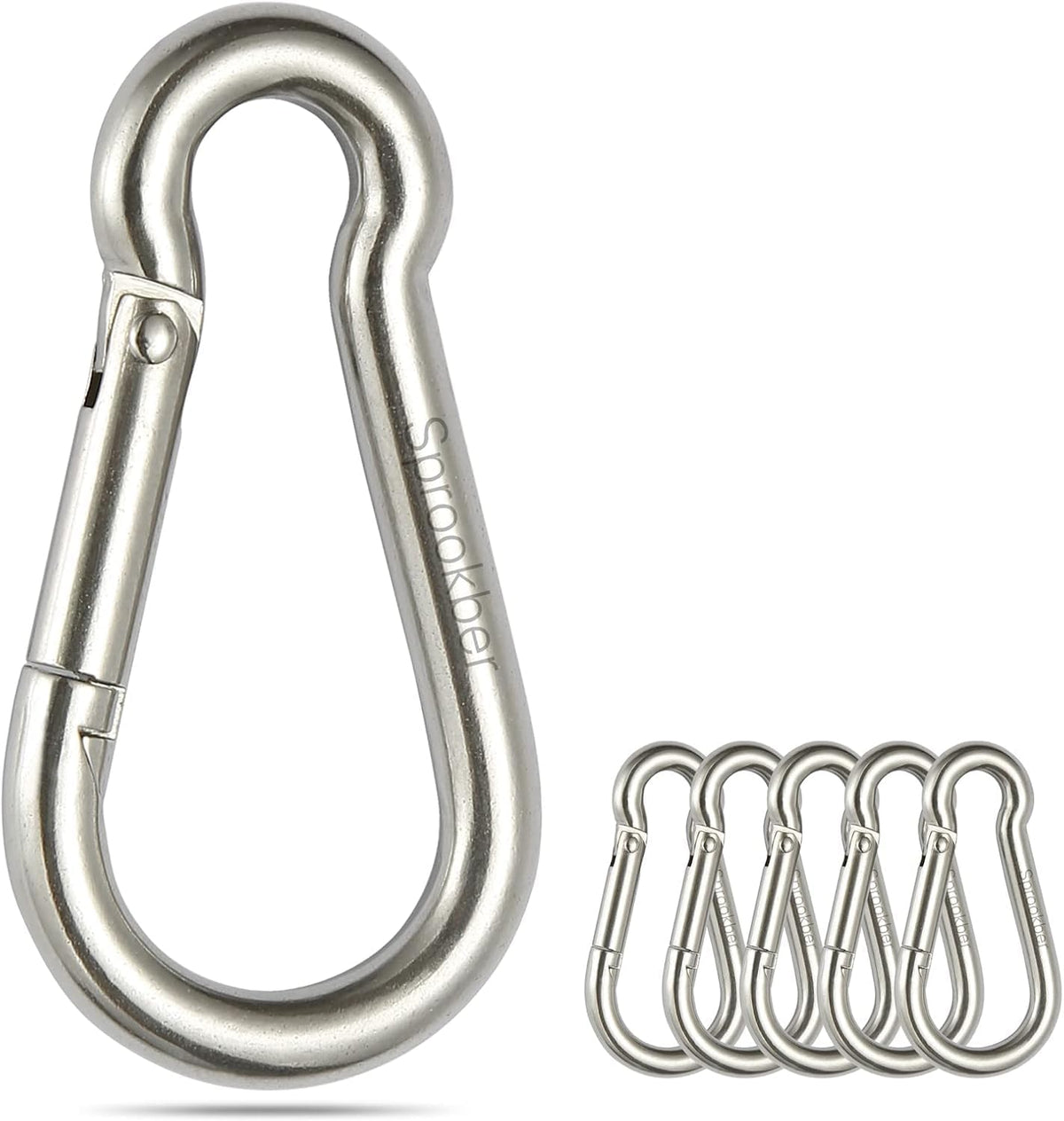 sprookber Stainless Steel Spring Snap Hook Carabiner - 304 Stainless Steel Caribeener Clips, Set of 6