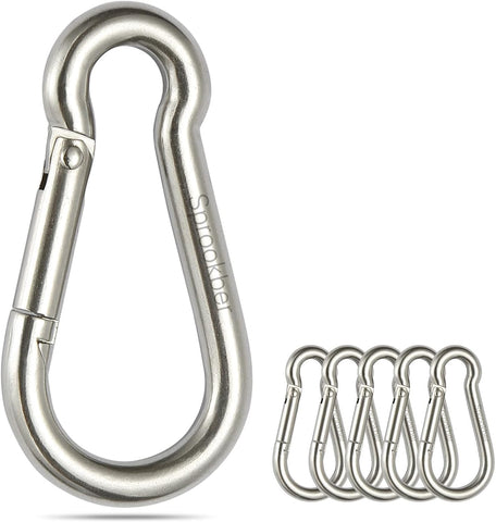 sprookber Stainless Steel Spring Snap Hook Carabiner - 304 Stainless Steel Caribeener Clips, Set of 6