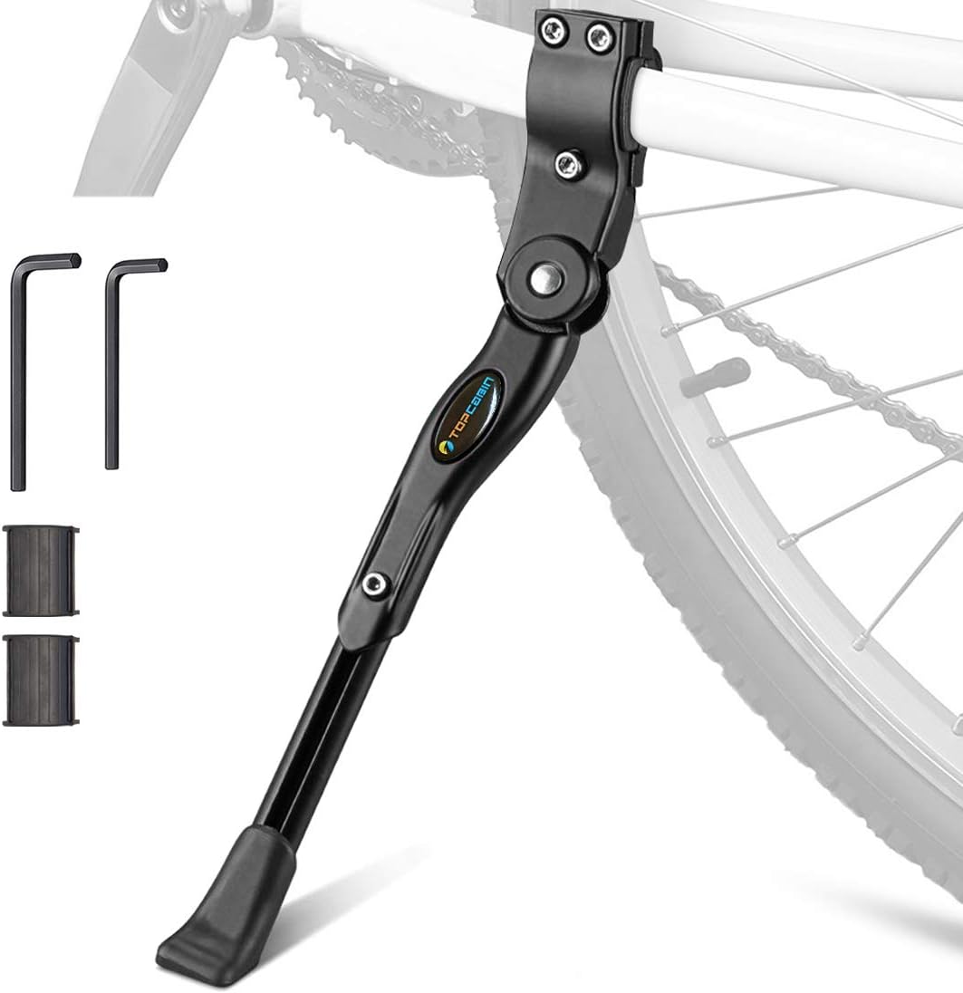 TOPCABIN Bike Kickstand Adjustable Aluminium Alloy Bicycle Kickstand Bike Side Kickstand Fit for 22" 24" 26" 28" Mountain Bike Road cycling/BMX/MTB (Black for 22-24-26-27-28 inch bike)