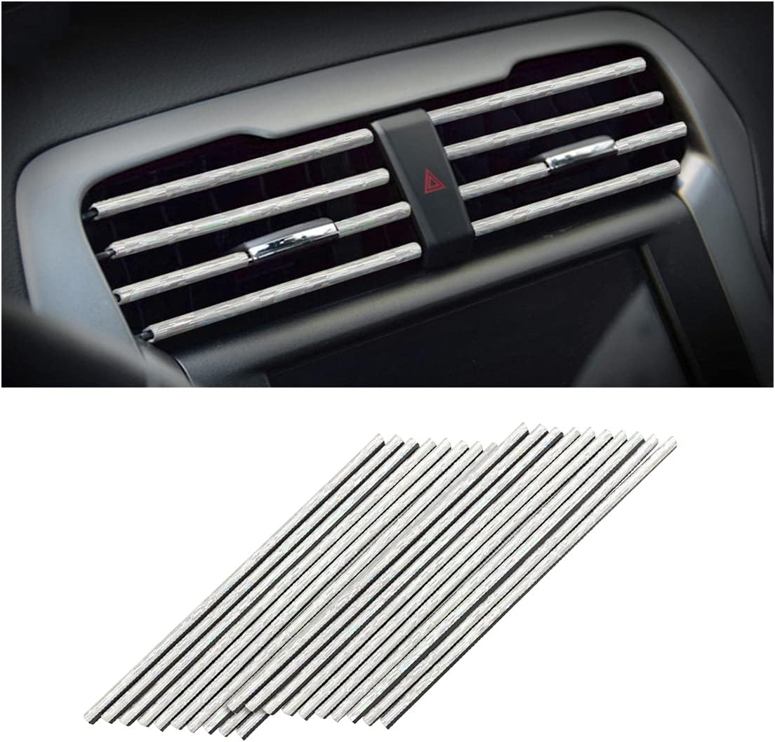 8sanlione 20PCS Bendable Car Air Vent Trim Strips, Ice Silver