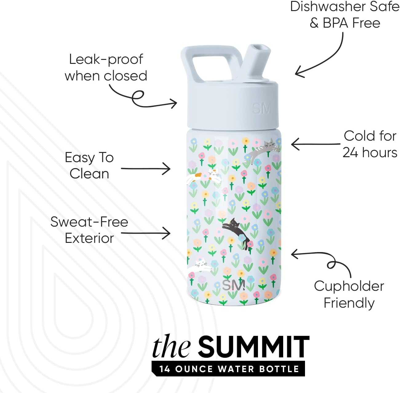 Simple Modern Kids Water Bottle & Toddler Cup | 14oz | Kittens