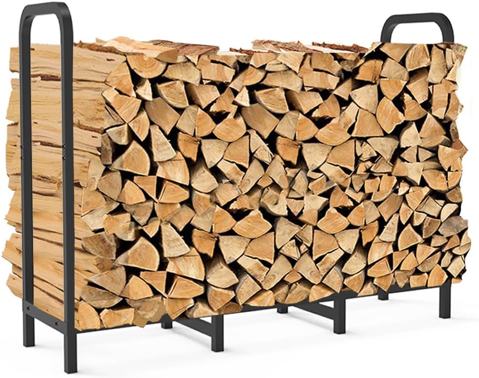 2.8ft Firewood Rack Holder, Adjustable Heavy Duty Fire Log Stacker Stand for Fireplace, Outdoor Indoor Metal Wood Pile Storage Organizer, Patio Logs Stand tool, Black