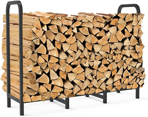 2.8ft Firewood Rack Holder, Adjustable Heavy Duty Fire Log Stacker Stand for Fireplace, Outdoor Indoor Metal Wood Pile Storage Organizer, Patio Logs Stand tool, Black