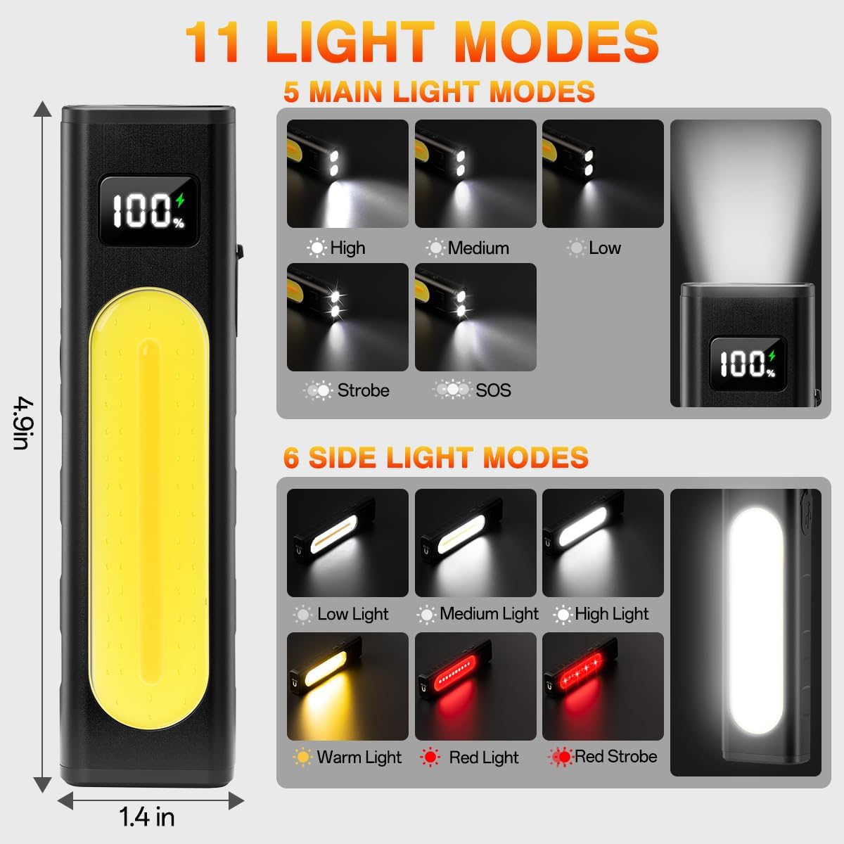 2P Rechargeable Flashlights High Lumens 1800, Magnetic Base for Work